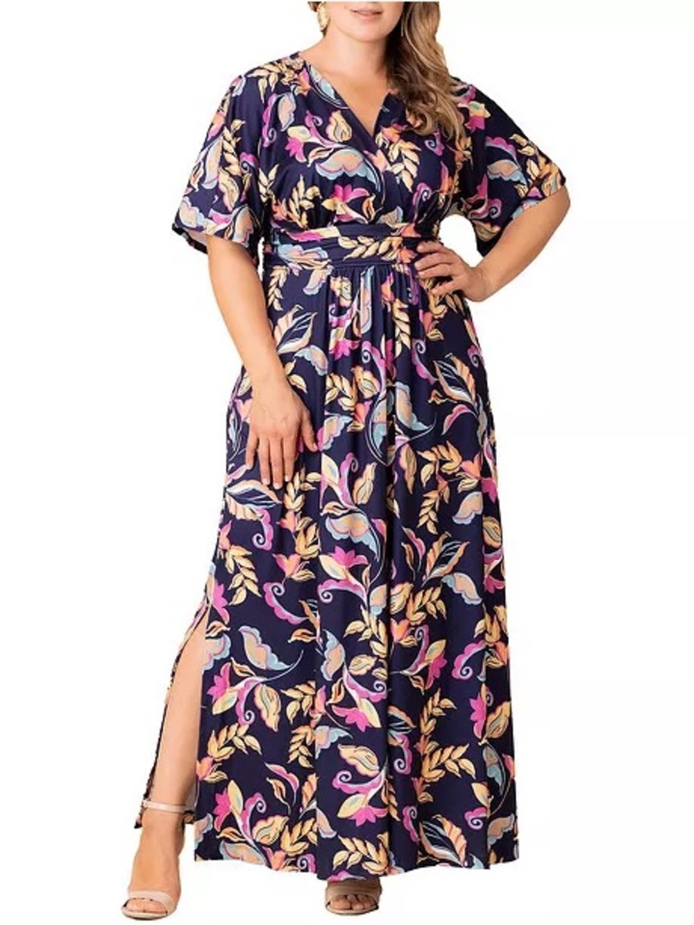 Kiyonna Vienna Kimono Sleeve Long Maxi Floral Dress Sz 2X